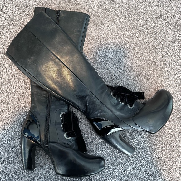 John Fluevog Shoes - John Fluevog Seventh Heaven Angle Racer - Black Leather High Boots